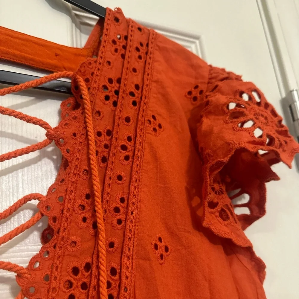 Free People Rust Orange Lace-Up Eyelet Mini Dress